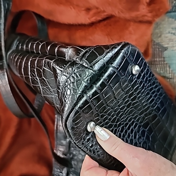 PATRICIA NASH BLACK LEATHER CROCO Witney EUC - Picture 3 of 8